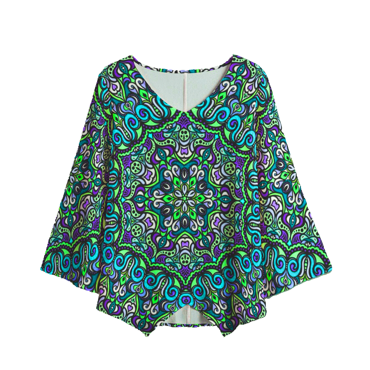 Purple - Blue - Green V-Neck Blouse