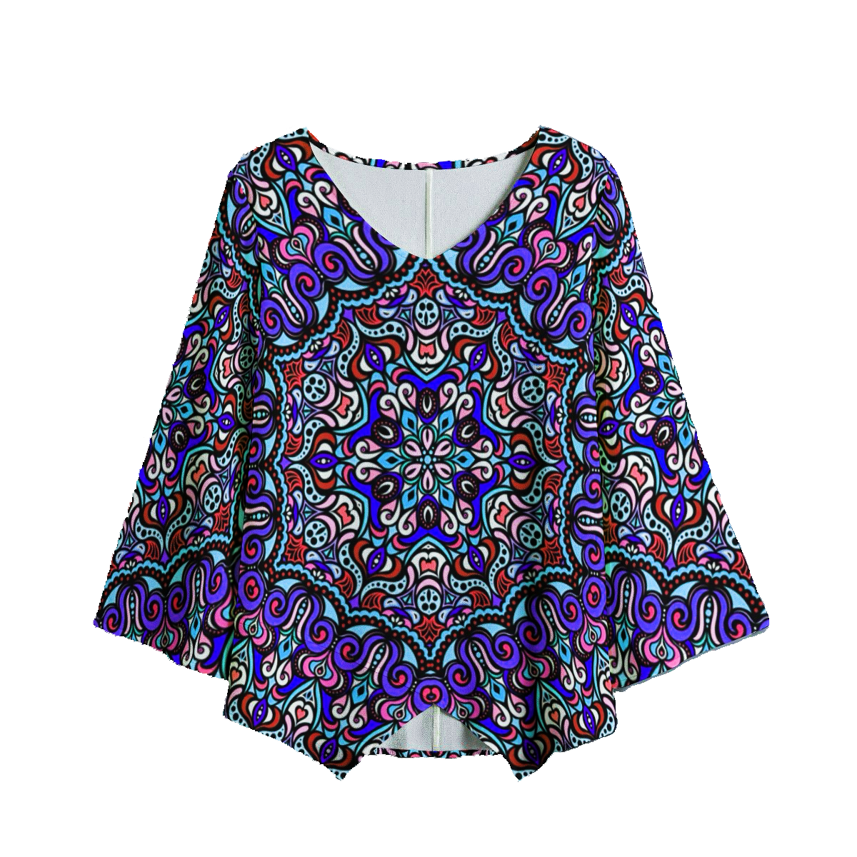 Red - Blue - Pink V-Neck Blouse