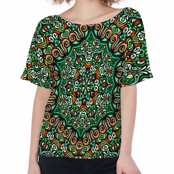 Turquoise - Green - Orange Boatneck T-Shirt