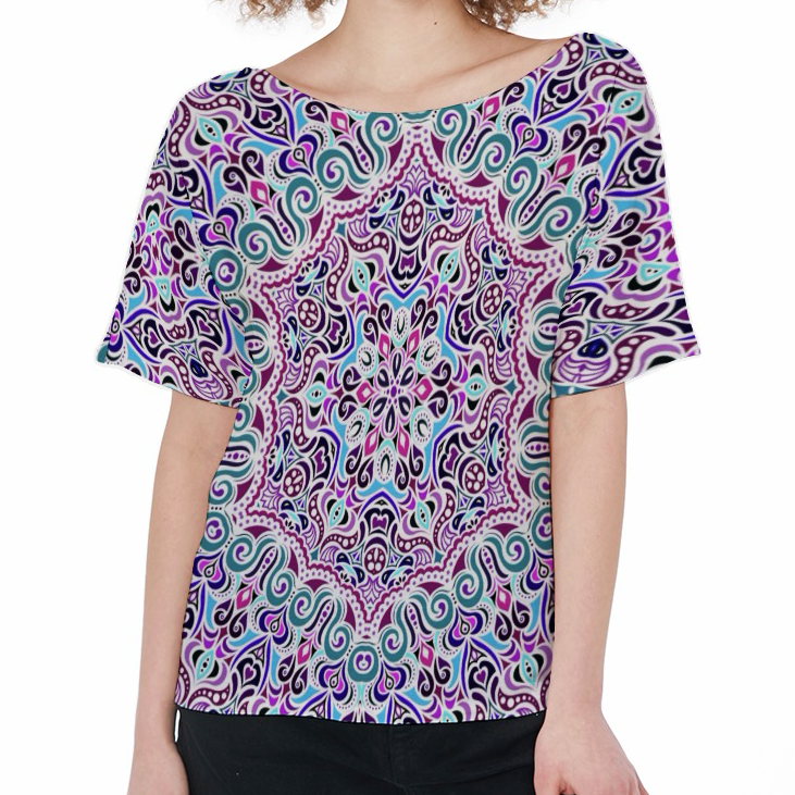 Turquoise - Fuchsia - Purple Boatneck T-Shirt
