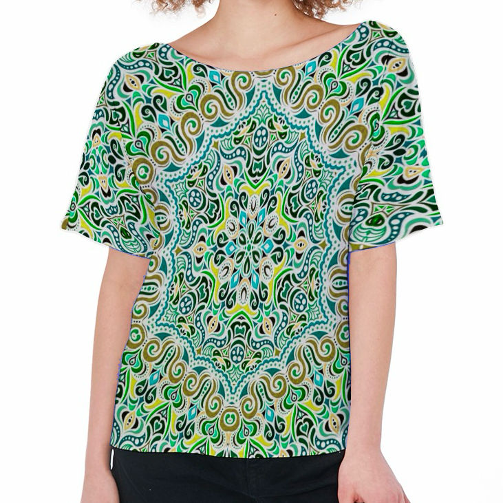 Green - Yellow - Turquoise Boatneck T-Shirt