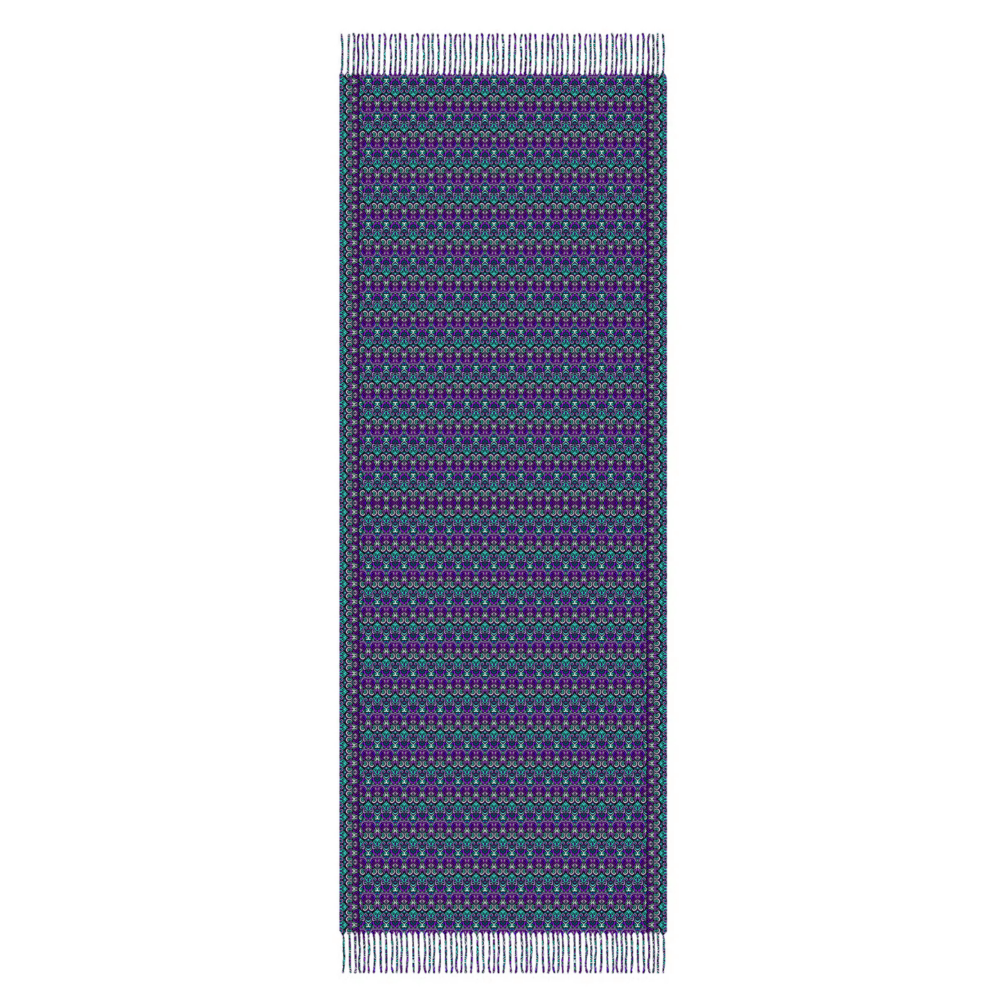 Purple - Turquoise Abstract Doodle Scarf with Tassels