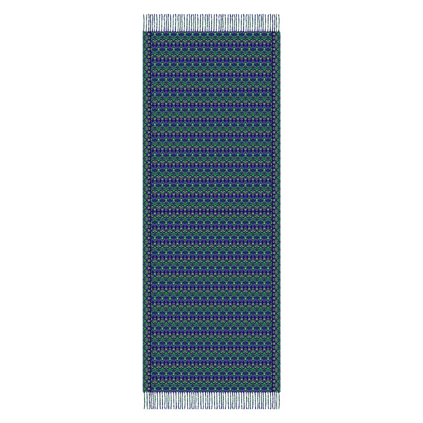 Blue - Green Abstract Doodle Scarf with Tassels