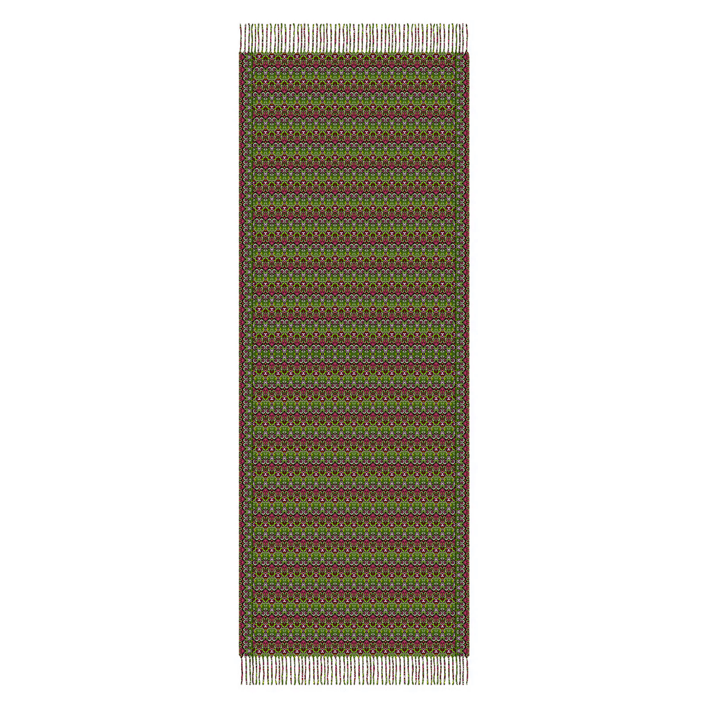 Green - Red Abstract Doodle Scarf with Tassels