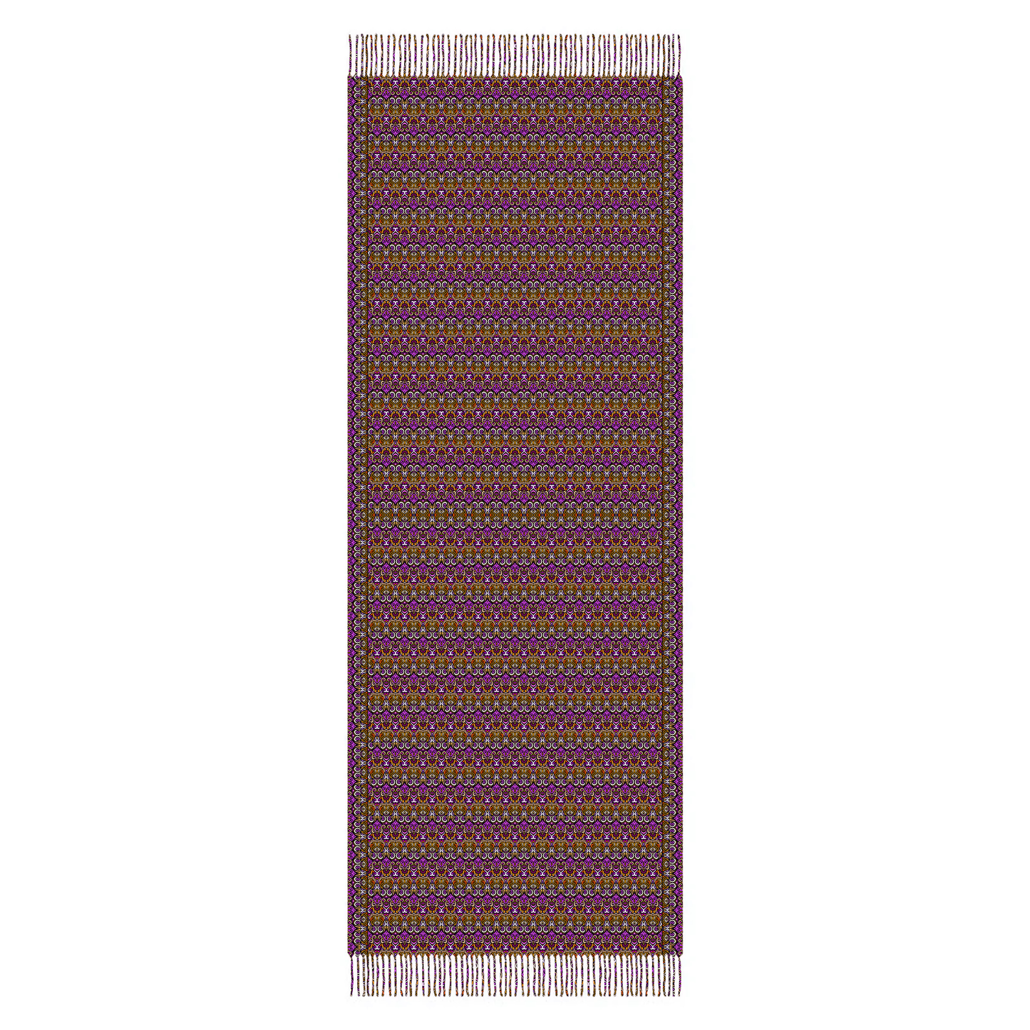 Orange - Purple Abstract Doodle Scarf with Tassels