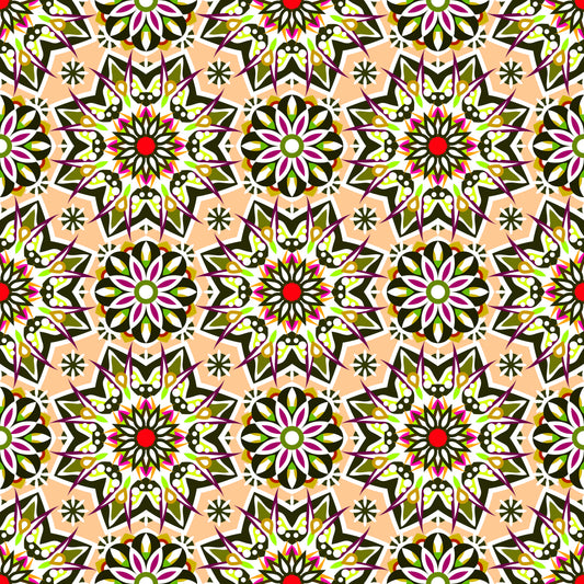 Orange - Red - Green Mandala Fabric - 122i