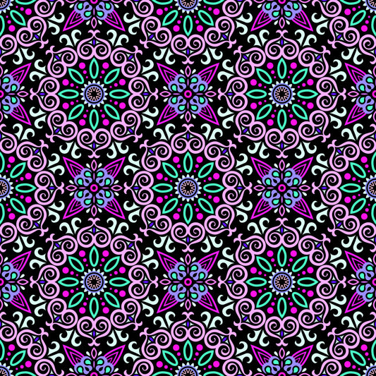 Pink - Turquoise - Purple Mandala Fabric - 138