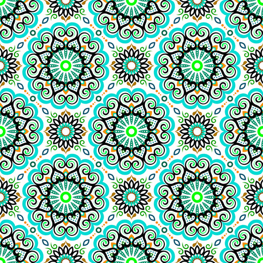 Turquoise - Yellow - Green Mandala Fabric - 179i
