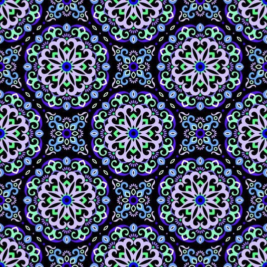 Blue - Turquoise - Purple Mandala Fabric - 188