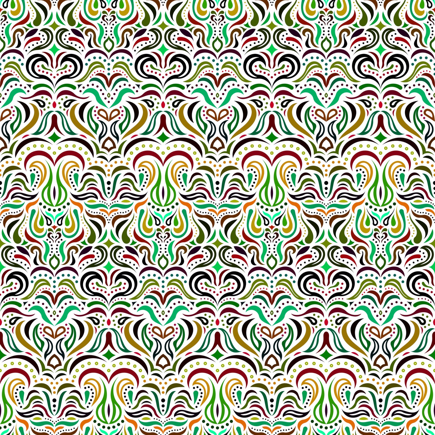 Green - Brown - Orange Abstract Doodle Fabric 1013.2i