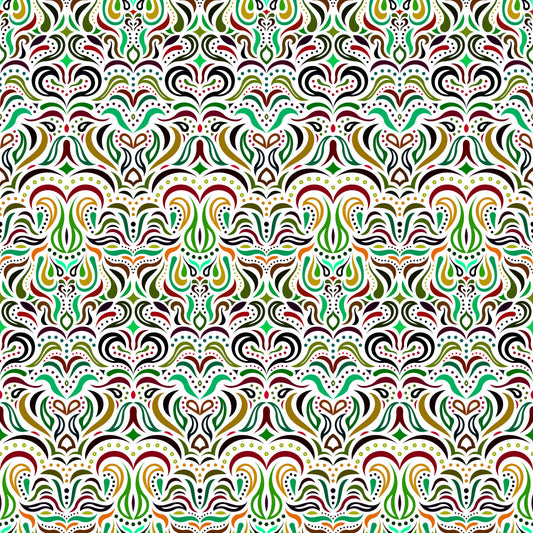 Green - Brown - Orange Abstract Doodle Fabric 1013.2i