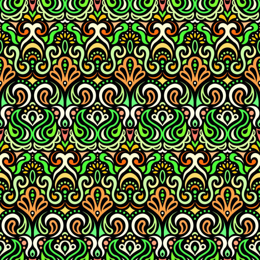 Green - Orange - Yellow Abstract Doodle Fabric 1002