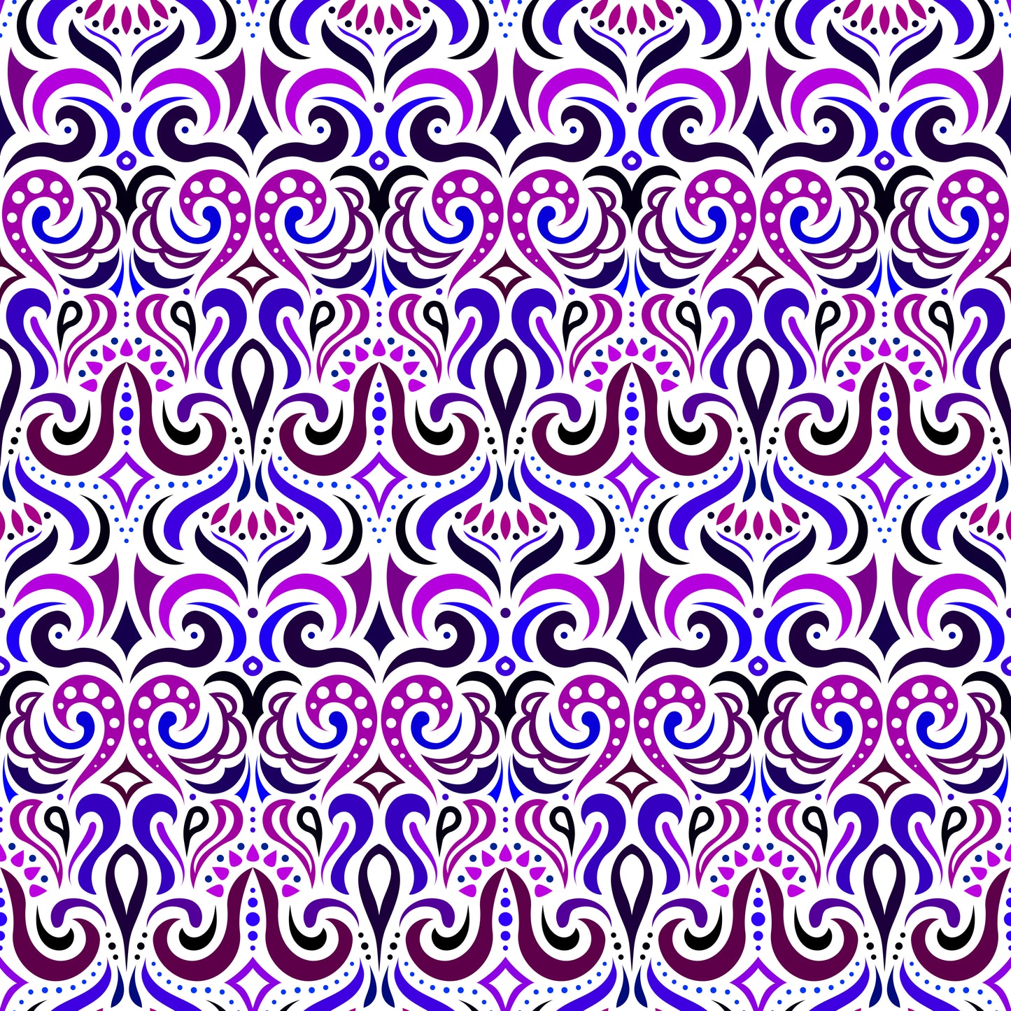 Purple - Blue Abstract Doodle Fabric 1001i