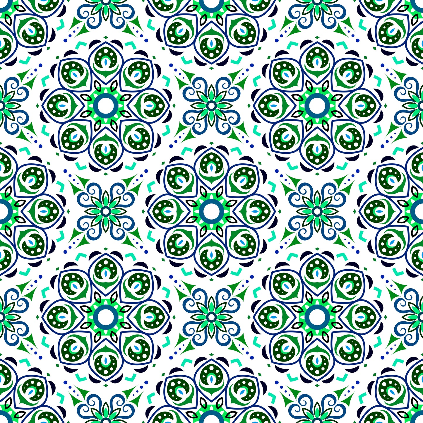Green - Blue - Turquoise Mandala Fabric - 183i