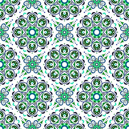 Green - Blue - Turquoise Mandala Fabric - 183i