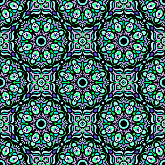 Turquoise - Purple - Green Mandala Fabric - 186