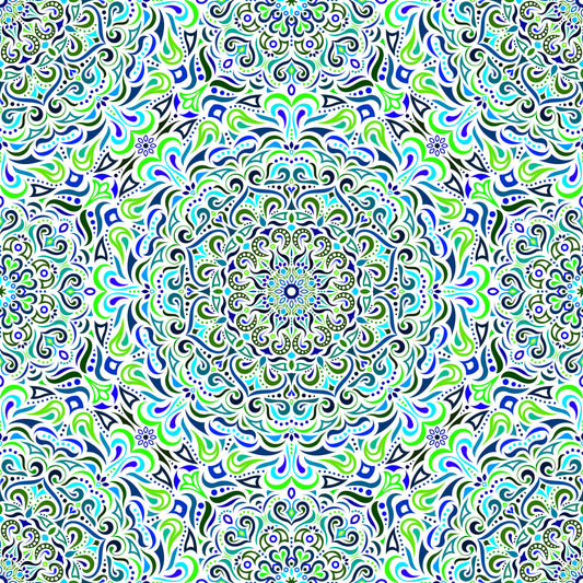 Blue - Green - Turquoise Mandala Fabric 2005i