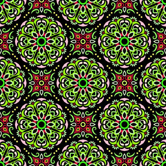 Green - Red Mandala Fabric - 160