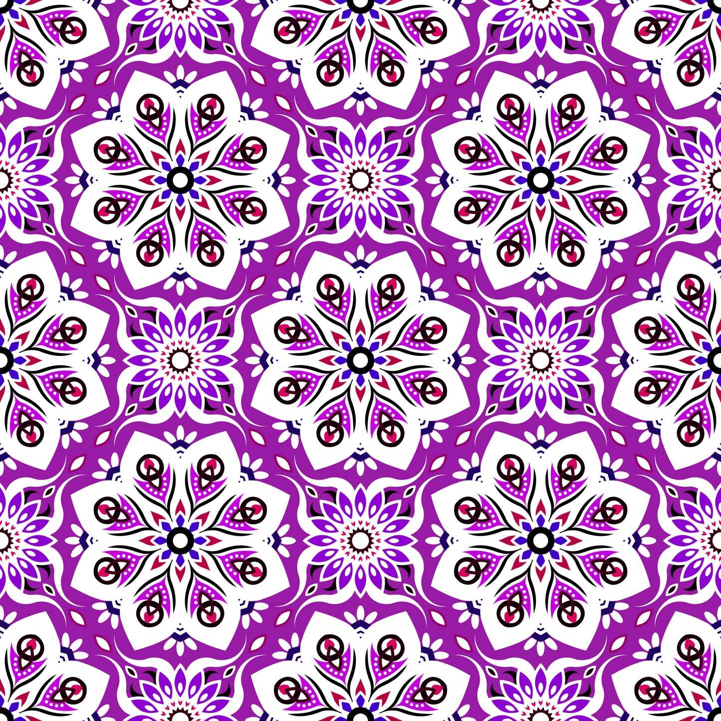Purple - Red Mandala Fabric - 236i