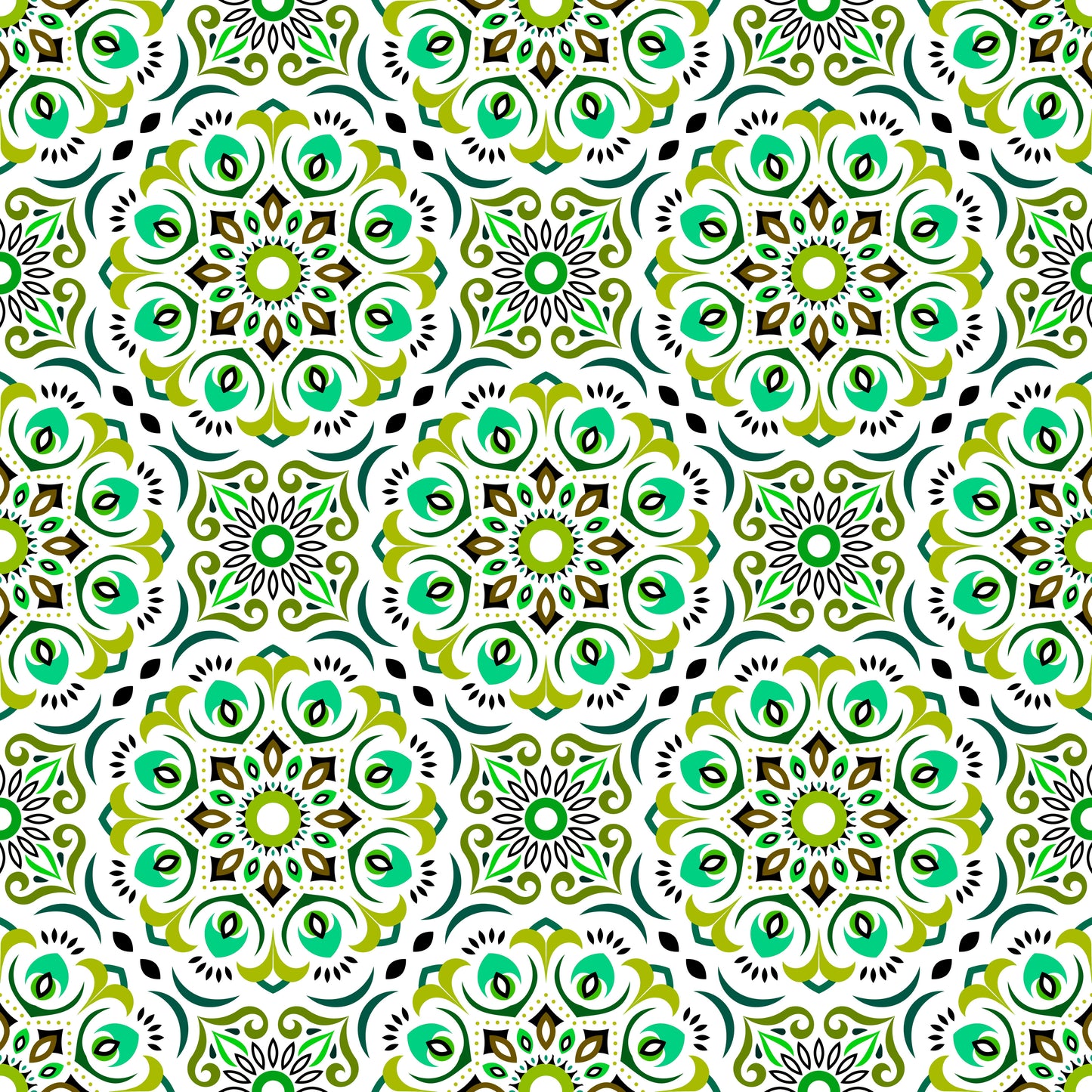 Green - Turquoise Mandala Fabric - 209i