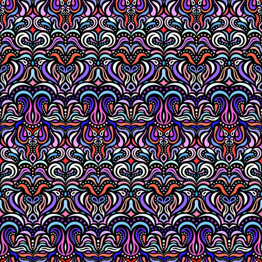 Blue - Red - Purple - Pink Abstract Doodle Fabric 1013.2