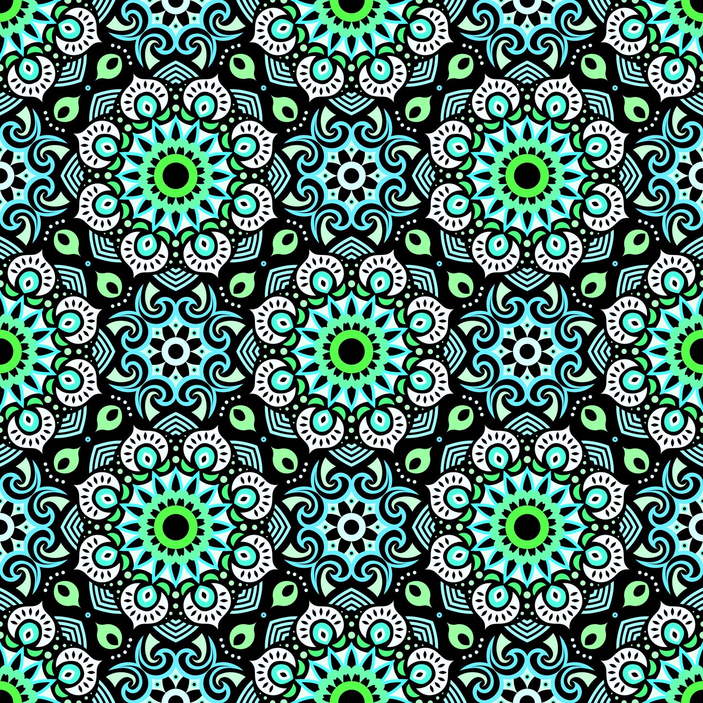 Turquoise - Green Mandala Fabric - 193