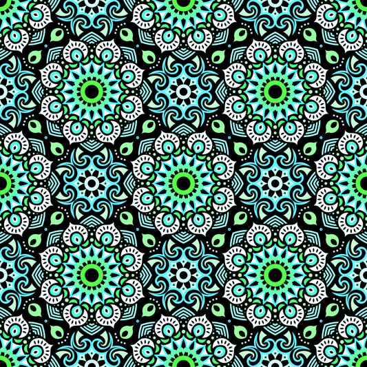 Turquoise - Green Mandala Fabric - 193