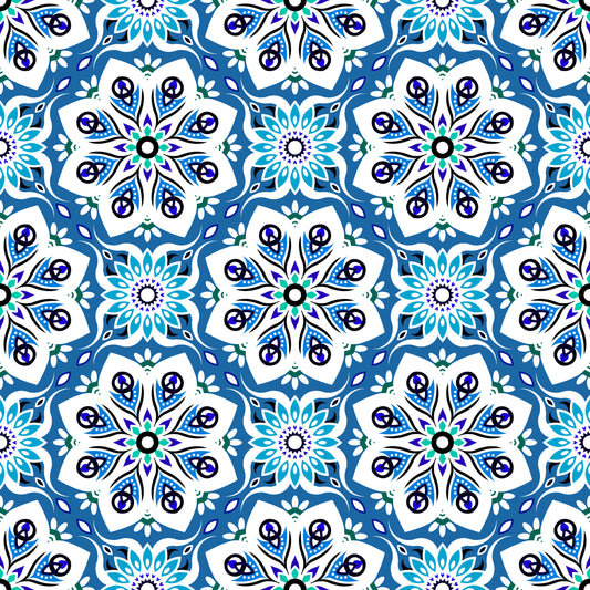 Blue - Turquoise Mandala Fabric - 236i