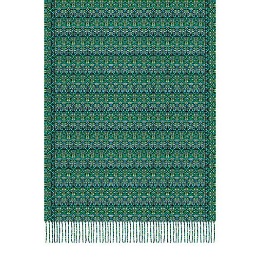 Turquoise - Green - Blue Abstract Doodle Scarf with Tassels