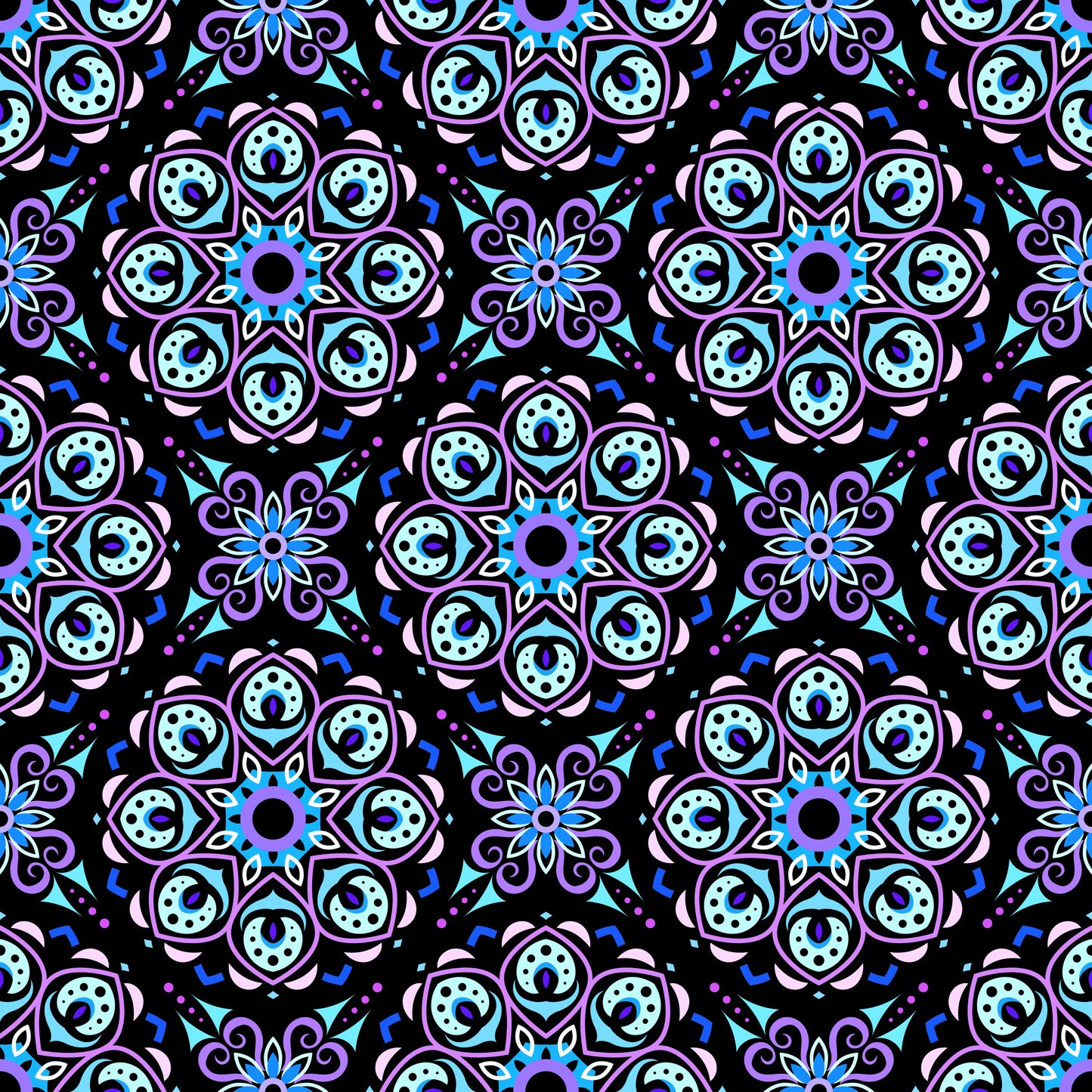Turquoise - Purple - Blue Mandala Fabric - 183