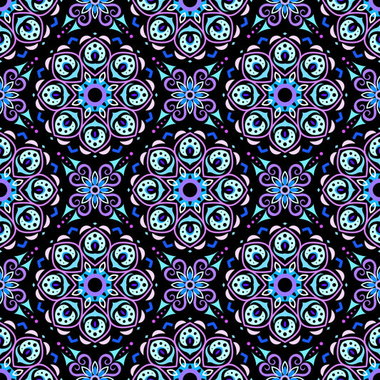 Turquoise - Purple - Blue Mandala Fabric - 183