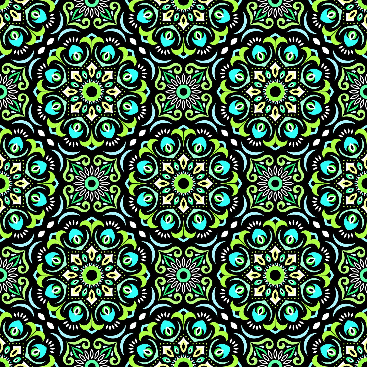 Turquoise - Green Mandala Fabric - 209