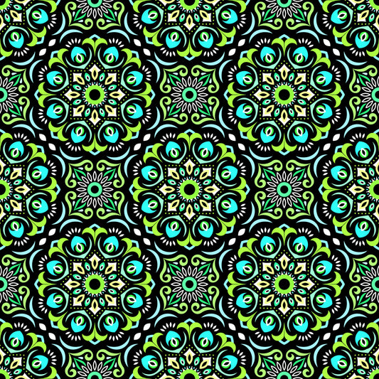 Turquoise - Green Mandala Fabric - 209