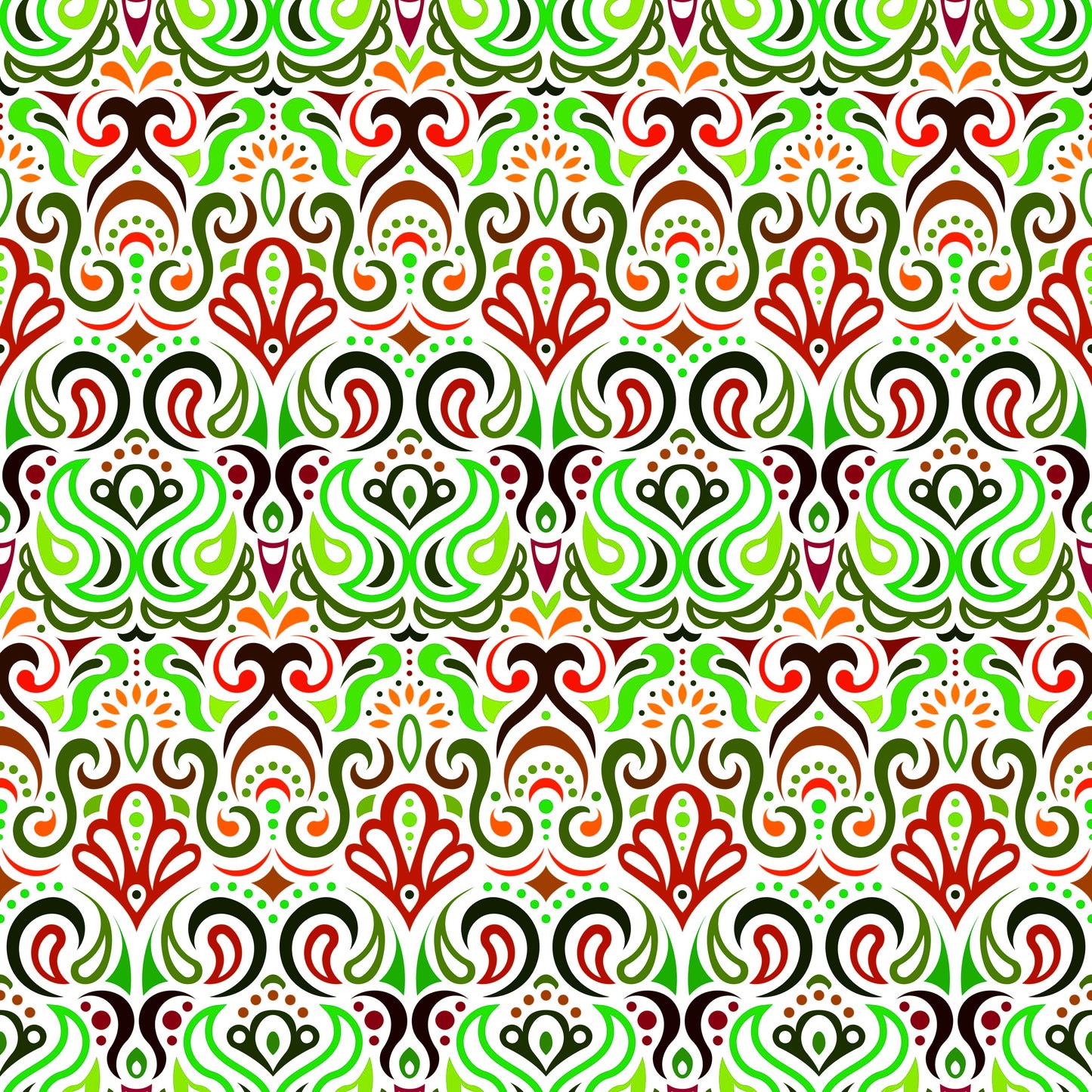 Green - Red - Orange Abstract Doodle Fabric 1002i