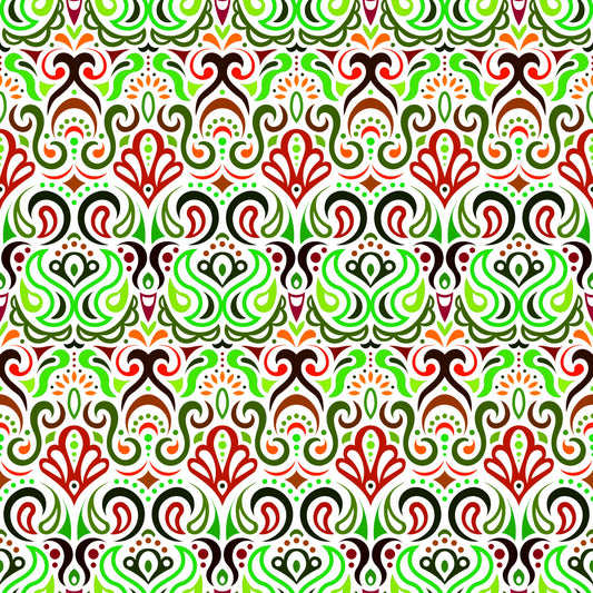 Green - Red - Orange Abstract Doodle Fabric 1002i