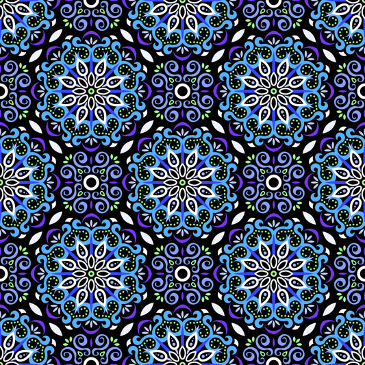 Blue - Purple - Green Mandala Fabric - 165
