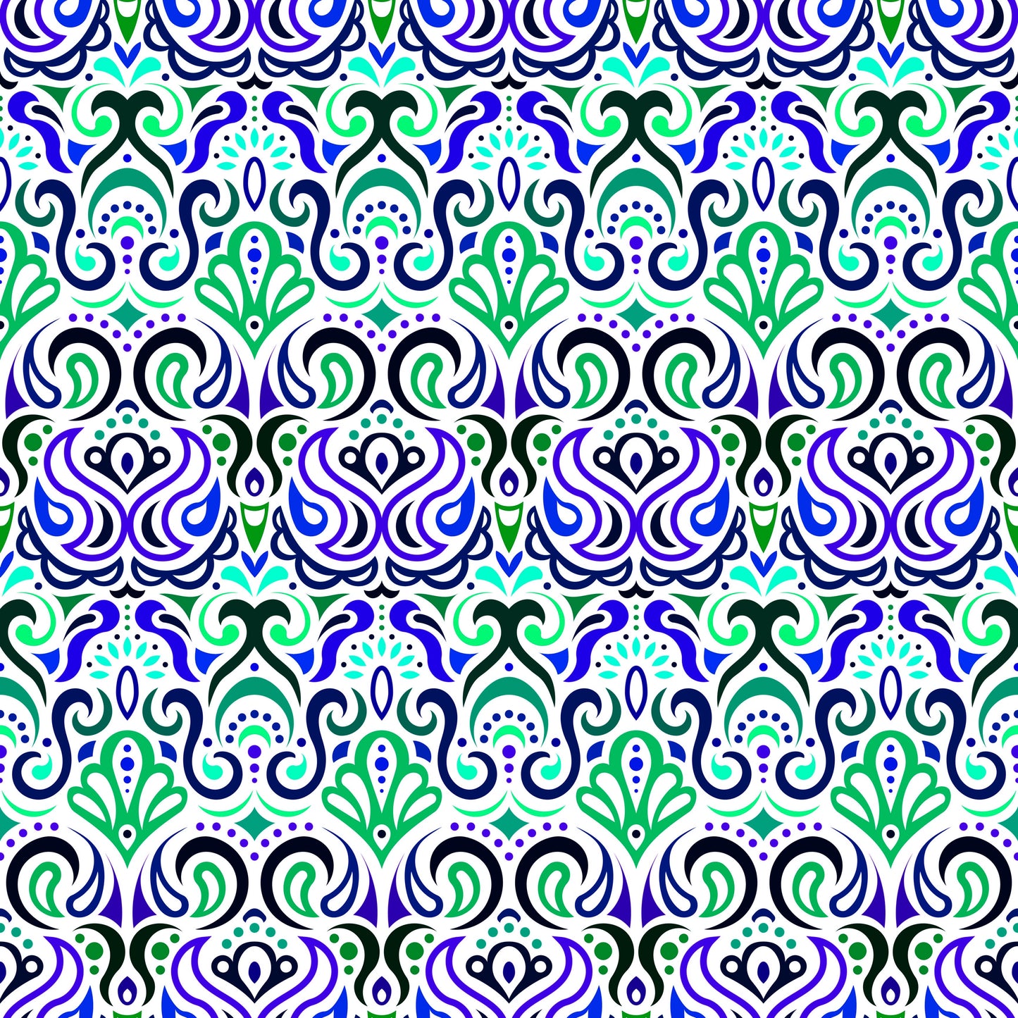 Turquoise - Blue - Green Abstract Doodle Fabric 1002i