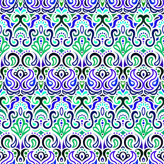 Turquoise - Blue - Green Abstract Doodle Fabric 1002i