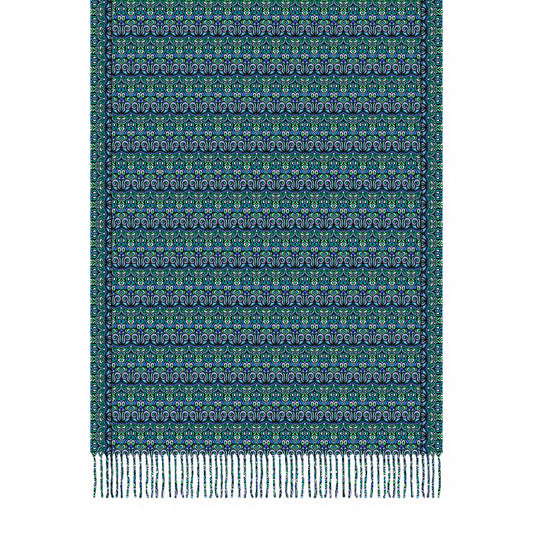 Turquoise - Green - Blue Abstract Doodle Scarf with Tassels