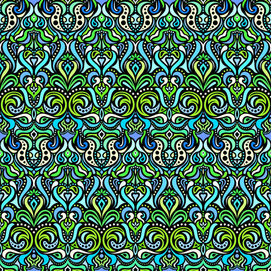 Green - Blue - Turquoise Abstract Doodle Fabric 1011.4