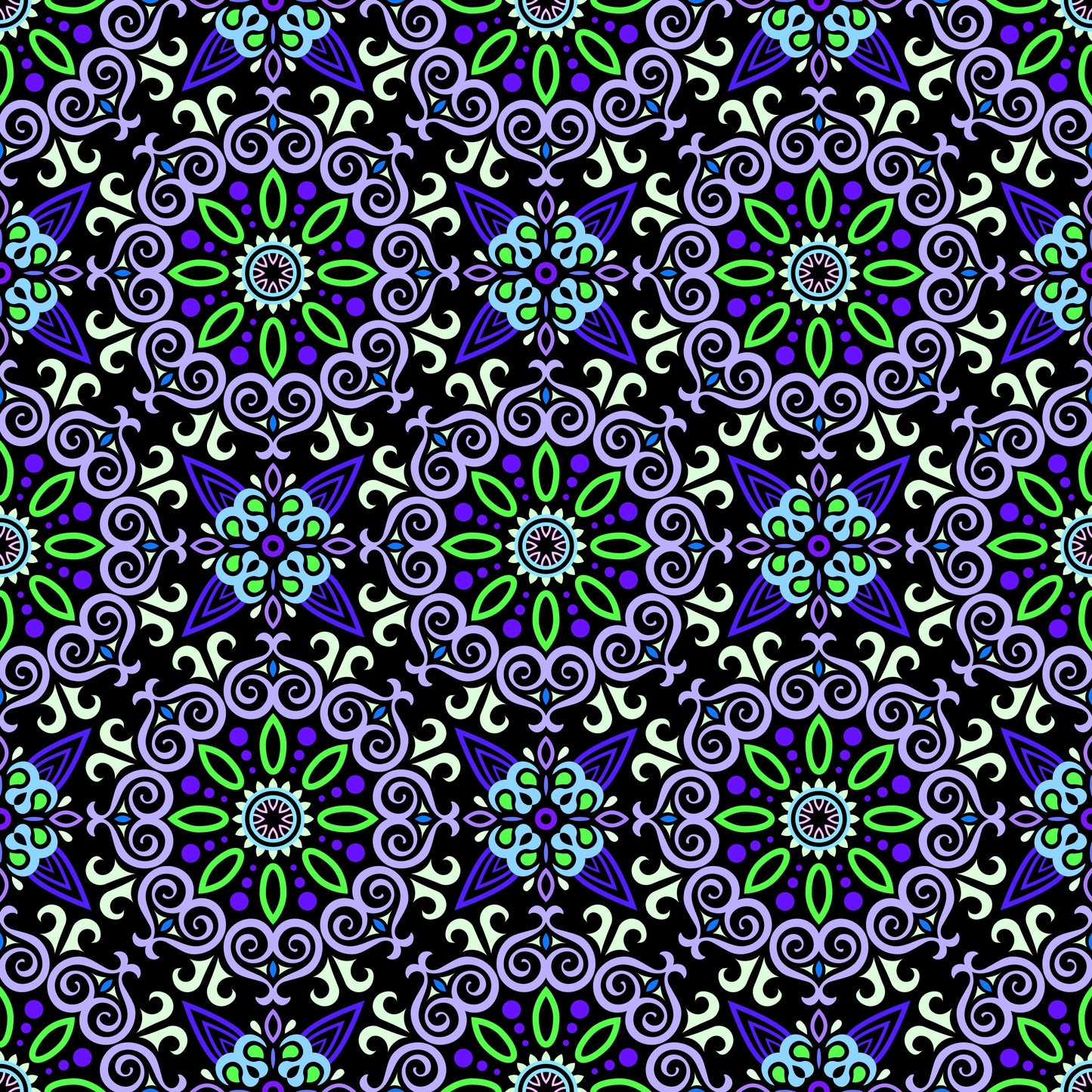 Blue - Green - Purple Mandala Fabric - 138