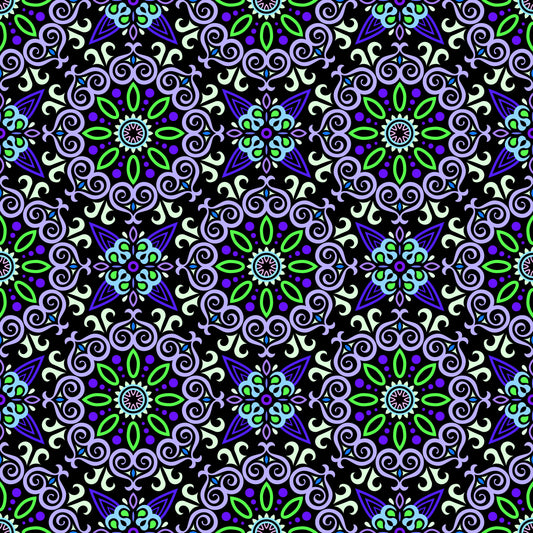 Blue - Green - Purple Mandala Fabric - 138