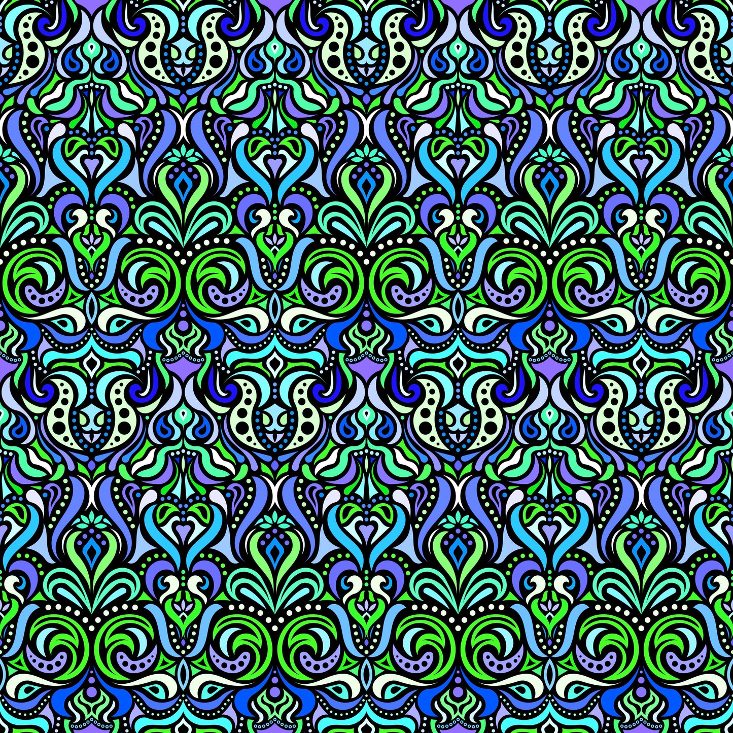 Blue - Green - Turquoise Abstract Doodle Fabric 1011.4