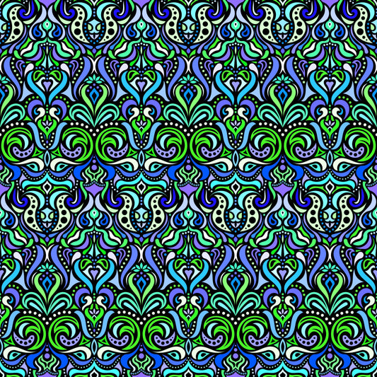 Blue - Green - Turquoise Abstract Doodle Fabric 1011.4