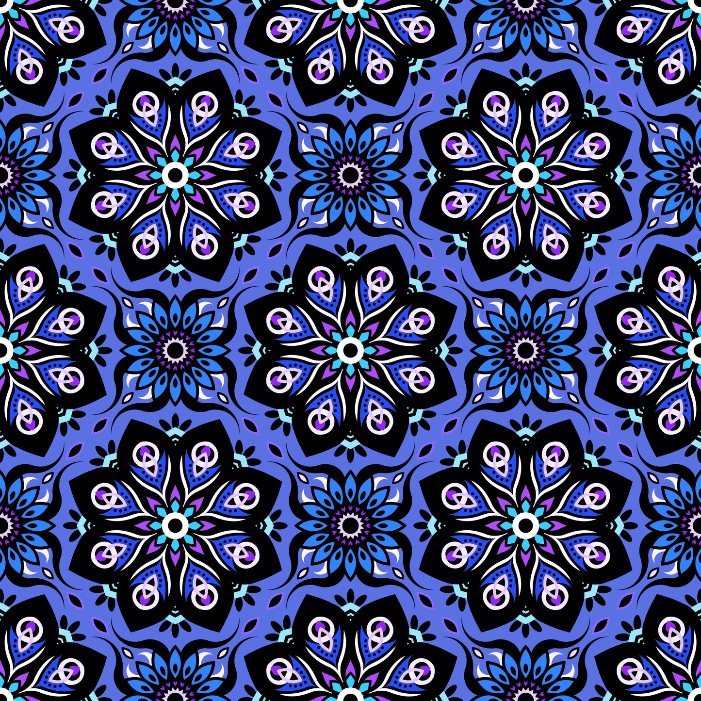 Blue - Turquoise - Purple Mandala Fabric - 236