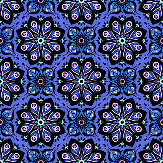 Blue - Turquoise - Purple Mandala Fabric - 236