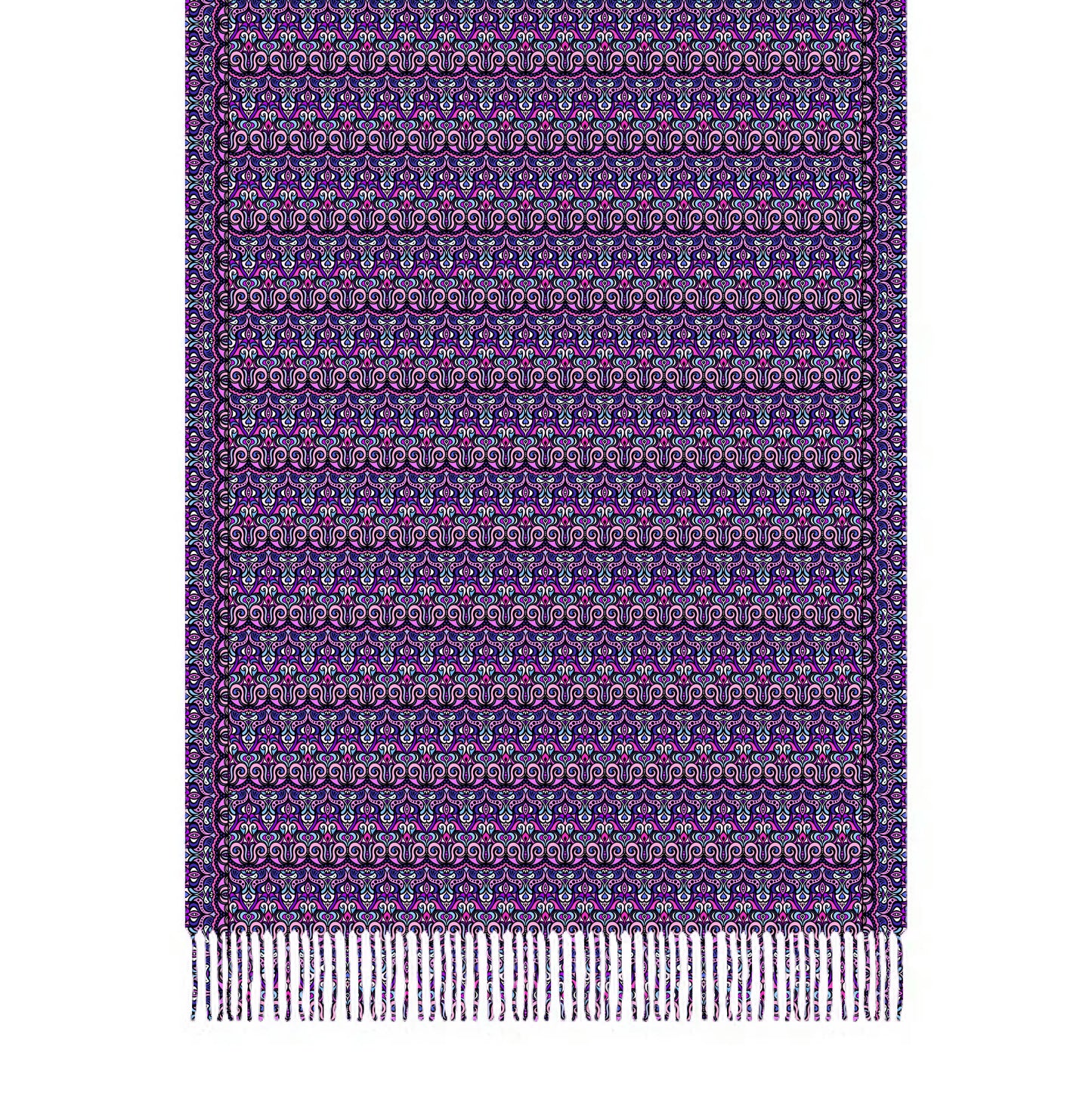 Pink - Purple - Blue Abstract Doodle Scarf with Tassels