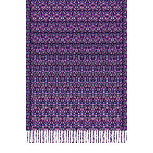 Pink - Purple - Blue Abstract Doodle Scarf with Tassels