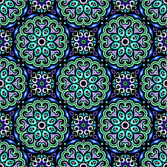Turquoise - Blue - Green Mandala Fabric - 155