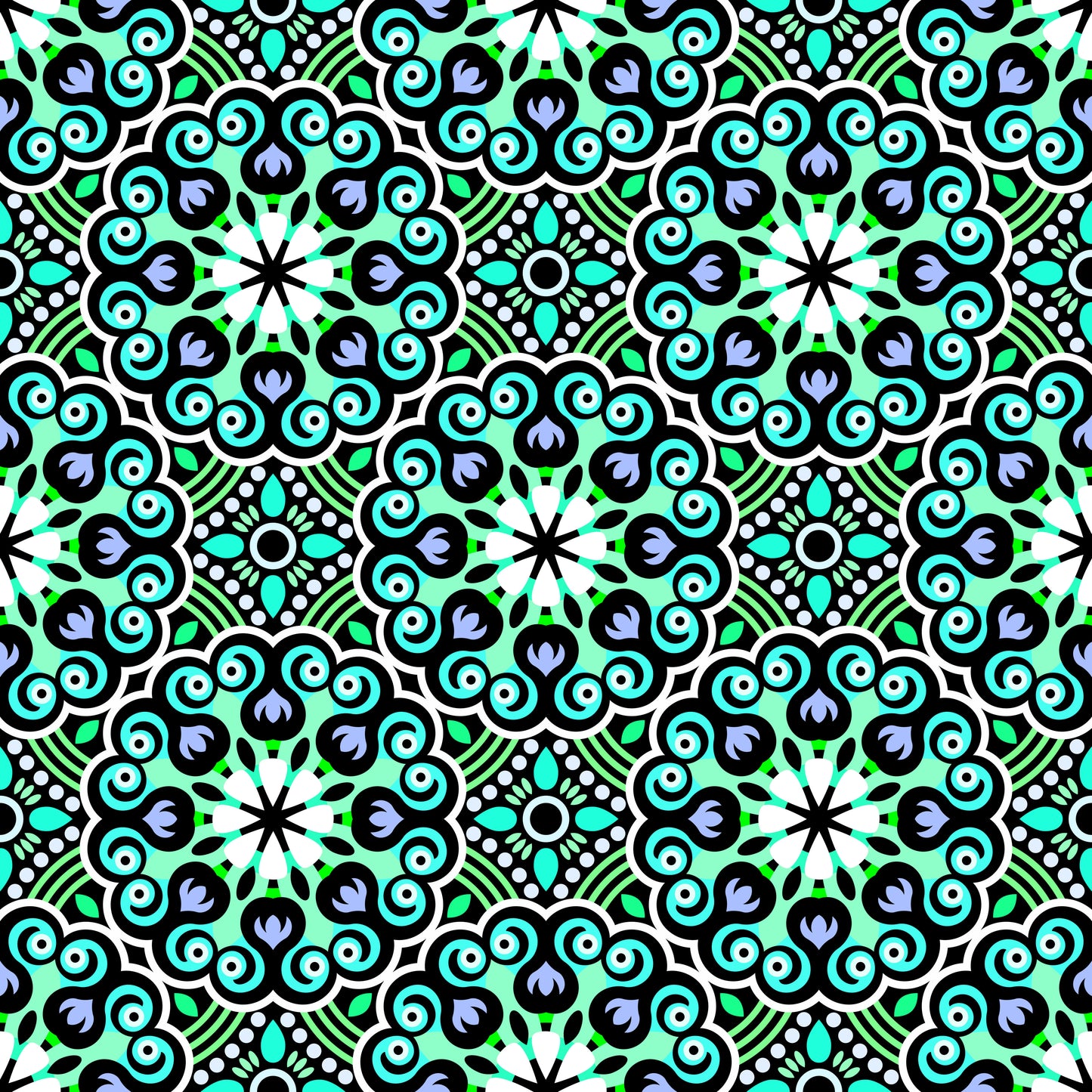Turquoise - Green - Blue Mandala Fabric - 132